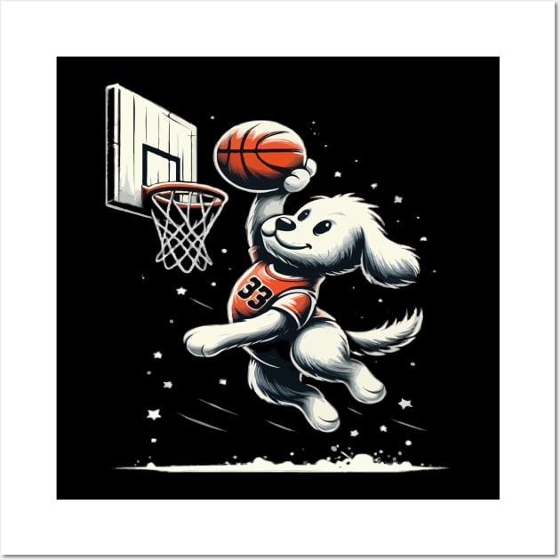 funny dog basketball slam dunked Wall Art by WOLVES STORE